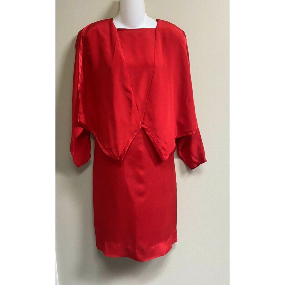 YEOHLEE‎ New York Red 100%Silk Lagenlook Shift Dress~M - Picture 3 of 7